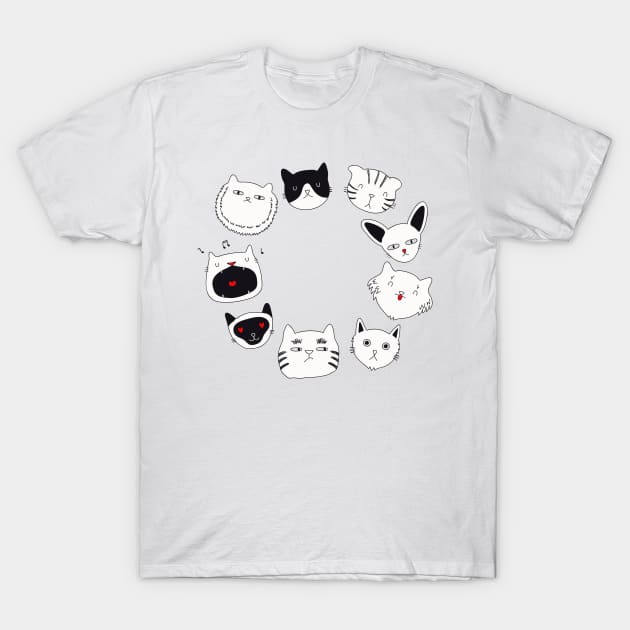 cute cat doodles circle #3 T-Shirt by Art Consulate